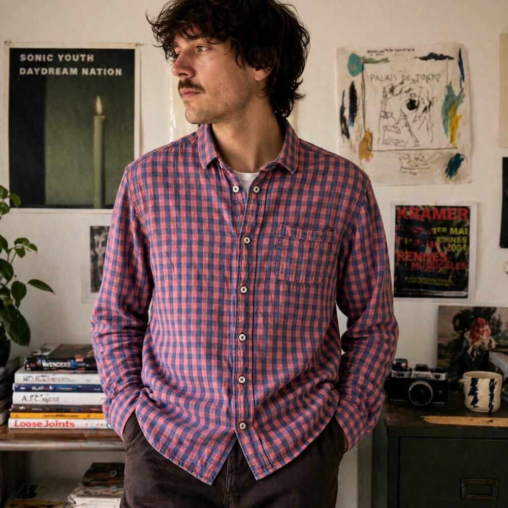 Descendant Of Thieves Dres Ladro Sz S Pink Blue Check Button Up Shirt Designer